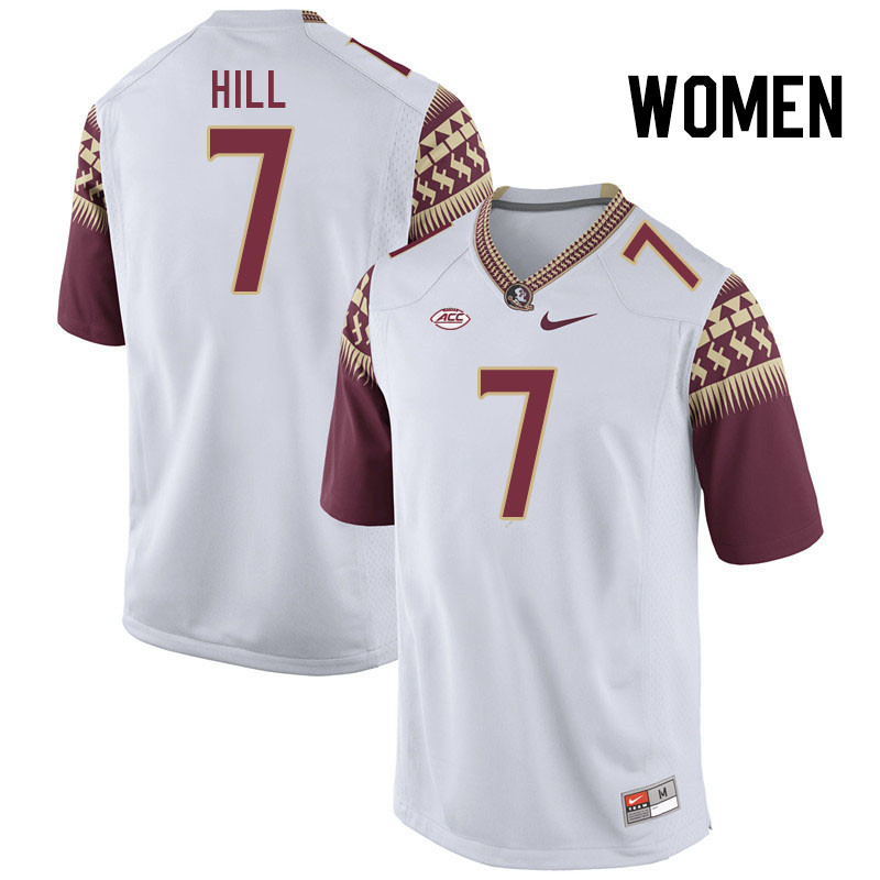 Women #7 Destyn Hill Florida State Seminoles College Football Jerseys Stitched Sale-White - Click Image to Close